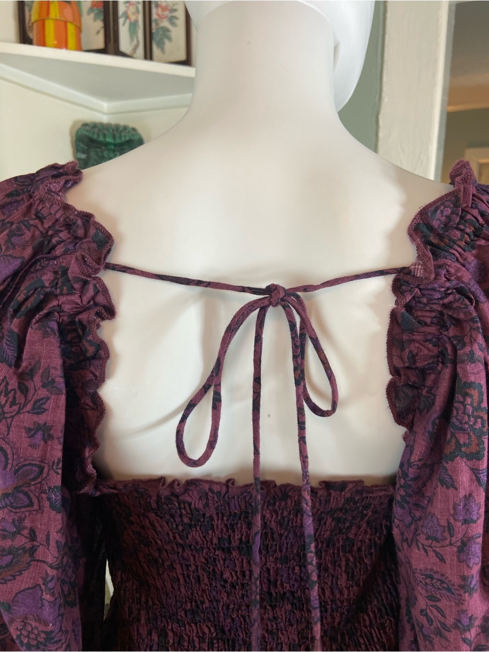 Free People Smock It Too Me Smocked Mini Dress Balloon Sleeves Bodycon Small S - Picture 9 of 14